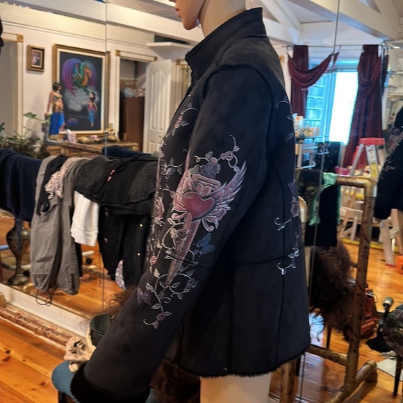 Eivissa faux sheepskin black polyester warm fuzzy jacket zip front Size L. - Picture 4 of 7